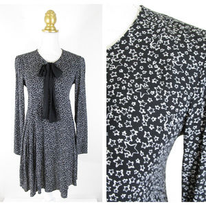 Zara Woman Black Star Printed Tie Neck Swing Dress